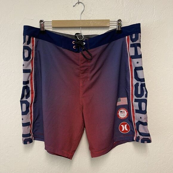 Hurley Shorts Mens 38 Blue Phantom US Olympic Team USA Logo Board Shorts Swim - Picture 1 of 6